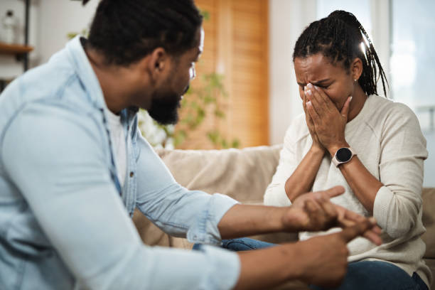 Young black woman feeling sad after arguing with her husband